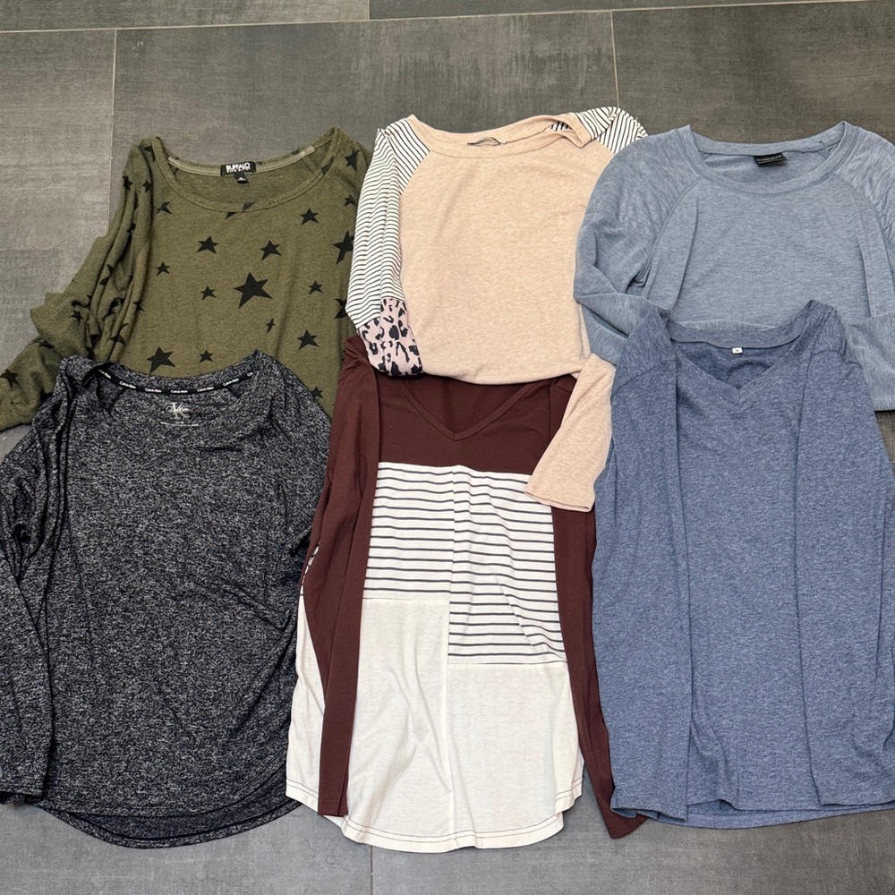 Women's Long-Sleeve Mixed Tees Pack - Olive Star, Blush, Denim & Charcoal